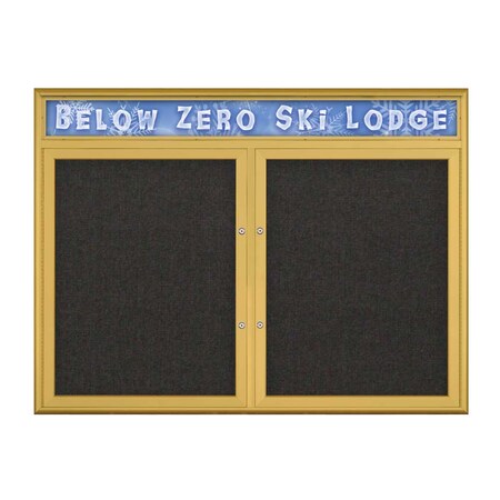 United Visual Products Double Door Radius Plus Corkboard With H UV8013PLUS-GOLD-BLACK