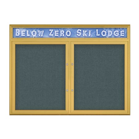 United Visual Products Double Door Radius Plus Corkboard, Header UV8013PLUS-GOLD-BLSPRU