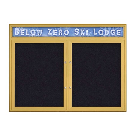 United Visual Products Double Door Radius Plus Corkboard, Header UV8013PLUS-GOLD-RUBBER