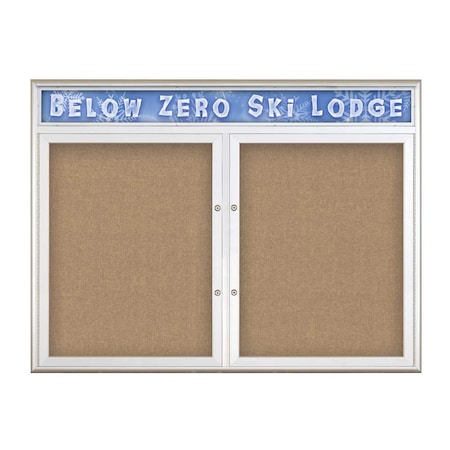 United Visual Products Double Door Radius Plus Corkboard With H UV8013PLUS-SATIN-BUFF
