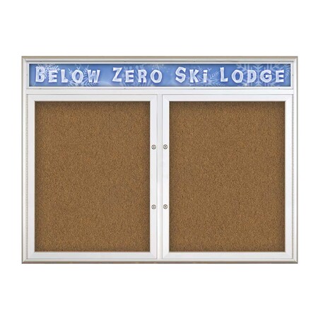 United Visual Products Double Door Radius Plus Corkboard, Hdr, 48 UV8013PLUS-SATIN-FORBO