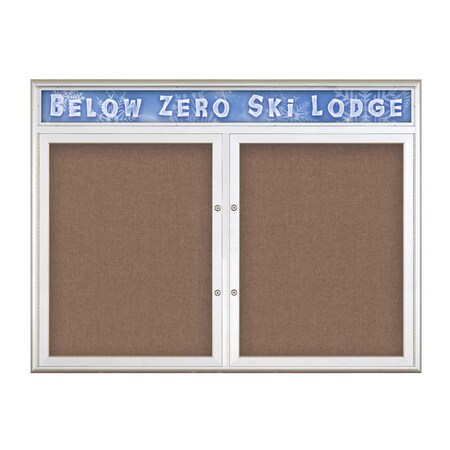 United Visual Products Double Door Radius Plus Corkboard With H UV8013PLUS-SATIN-PUMICE