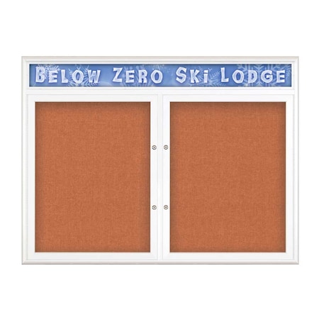 United Visual Products Double Door Radius Plus Corkboard With H UV8013PLUS-WHITE-APRICOT