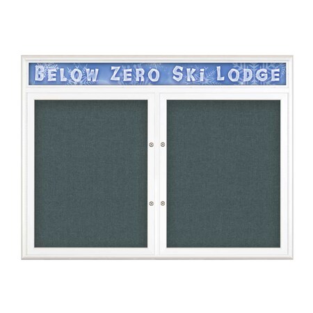 United Visual Products Double Door Radius Plus Corkboard, Header UV8013PLUS-WHITE-BLSPRU
