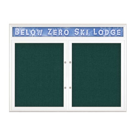 United Visual Products Double Door Radius Plus Corkboard, Header UV8013PLUS-WHITE-DRKSPR