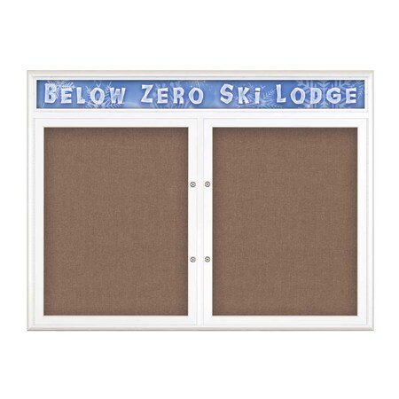 United Visual Products Double Door Radius Plus Corkboard With H UV8013PLUS-WHITE-PUMICE
