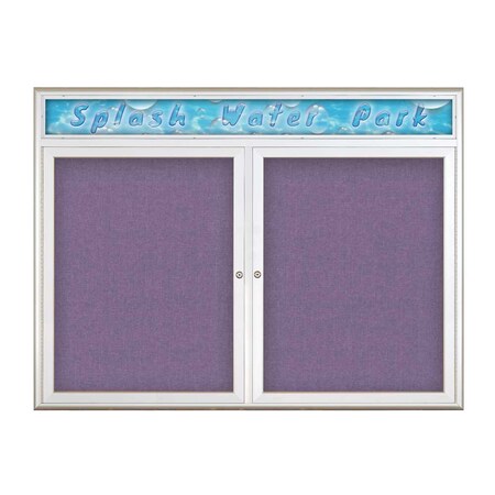 United Visual Products Double Door Radius Corkboard With Header UV8013-SATIN-AMETHY