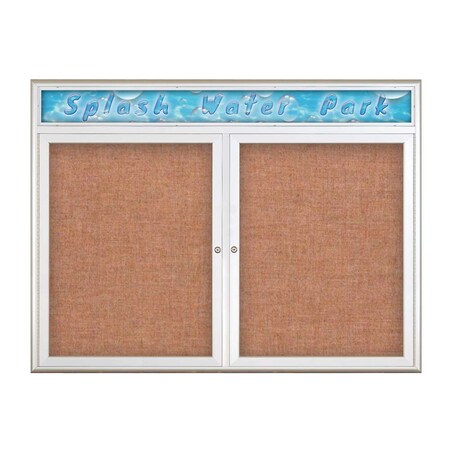 United Visual Products Double Door Radius Corkboard With Header UV8013-SATIN-CINNABA