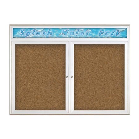 United Visual Products Double Door Radius Corkboard, Header, 48 UV8013-SATIN-FORBO