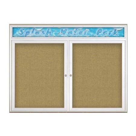 United Visual Products Double Door Radius Corkboard With Header UV8013-SATIN-KEYLIME