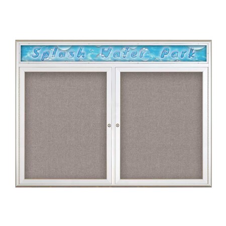 United Visual Products Double Door Radius Corkboard With Header, UV8013-SATIN-PEARL UV8013-SATIN-PEARL