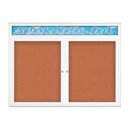 United Visual Products Double Door Radius Corkboard With Header UV8013-WHITE-APRICOT
