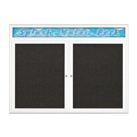 United Visual Products Double Door Radius Corkboard With Header UV8013-WHITE-BLACK