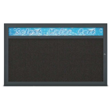 United Visual Products Single Door Radius Corkboard With Header UV80141-BLACK-BLACK