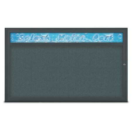 United Visual Products Single Door Radius Corkboard With Header UV80141-BLACK-BLSPRU