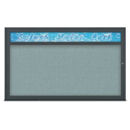 United Visual Products Single Door Radius Corkboard With Header UV80141-BLACK-CLOUD