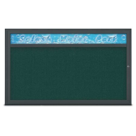 United Visual Products Single Door Radius Corkboard With Header UV80141-BLACK-DRKSPR