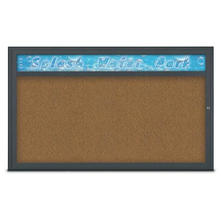United Visual Products Single Door Radius Corkboard, Header, 60 UV80141-BLACK-FORBO