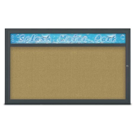 United Visual Products Single Door Radius Corkboard With Header, UV80141-BLACK-KEYLIME UV80141-BLACK-KEYLIME
