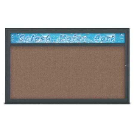 United Visual Products Single Door Radius Corkboard With Header UV80141-BLACK-PUMICE
