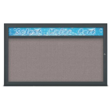 United Visual Products Single Door Radius Corkboard With Header UV80141-BLACK-SURF