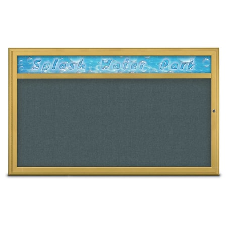 United Visual Products Single Door Radius Corkboard With Header UV80141-GOLD-BLSPRU