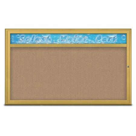 United Visual Products Single Door Radius Corkboard With Header, UV80141-GOLD-BUFF UV80141-GOLD-BUFF