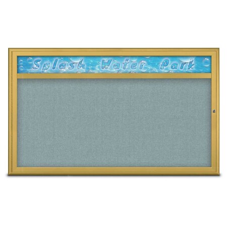 United Visual Products Single Door Radius Corkboard With Header UV80141-GOLD-CLOUD