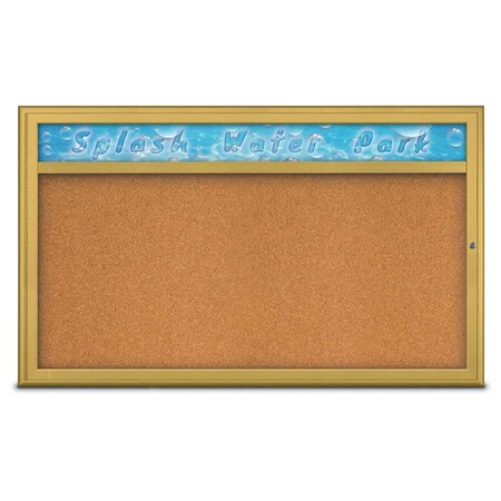 United Visual Products Single Door Radius Corkboard, Header, 60 UV80141-GOLD-CORK