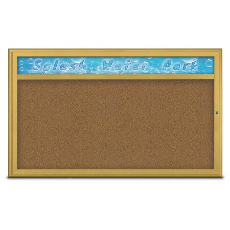 United Visual Products Single Door Radius Corkboard, Header, 60 UV80141-GOLD-FORBO