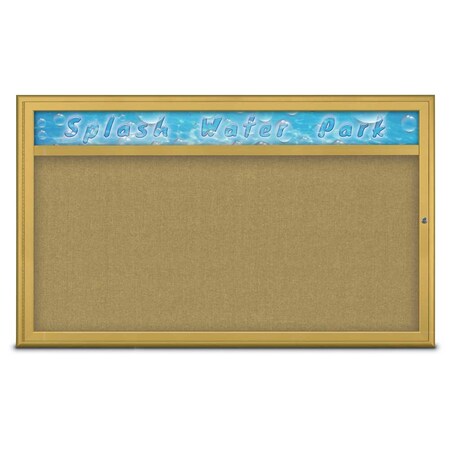 United Visual Products Single Door Radius Corkboard With Header UV80141-GOLD-KEYLIME