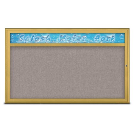 United Visual Products Single Door Radius Corkboard With Header UV80141-GOLD-PEARL