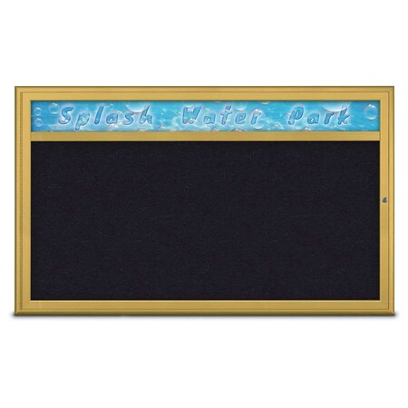 United Visual Products Single Door Radius Corkboard With Header UV80141-GOLD-RUBBER