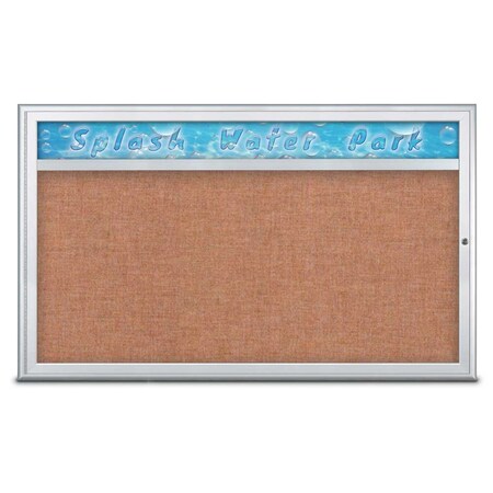 United Visual Products Single Door Radius Corkboard With Header UV80141-SATIN-CINNABA