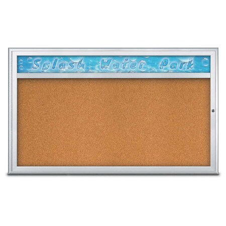 United Visual Products Single Door Radius Corkboard, Header, 60 UV80141-SATIN-CORK