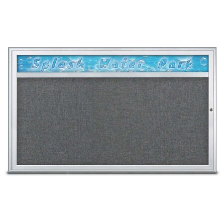 United Visual Products Single Door Radius Corkboard With Header UV80141-SATIN-MEDGRY
