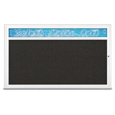 United Visual Products Single Door Radius Corkboard With Header UV80141-WHITE-BLACK