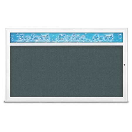 United Visual Products Single Door Radius Corkboard With Header UV80141-WHITE-BLSPRU