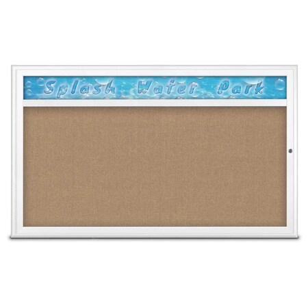 United Visual Products Single Door Radius Corkboard With Header UV80141-WHITE-BUFF