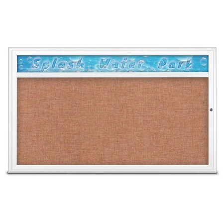 United Visual Products Single Door Radius Corkboard With Header UV80141-WHITE-CINNABA
