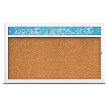 United Visual Products Single Door Radius Corkboard, Header, 60", UV80141-WHITE-CORK UV80141-WHITE-CORK