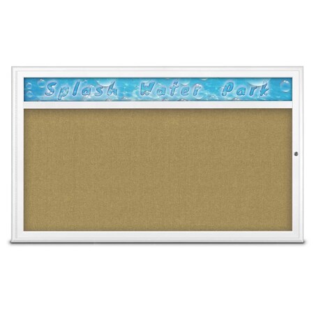 United Visual Products Single Door Radius Corkboard With Header UV80141-WHITE-KEYLIME