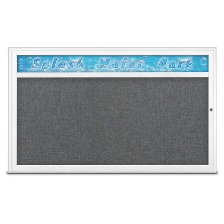 United Visual Products Single Door Radius Corkboard With Header UV80141-WHITE-MEDGRY