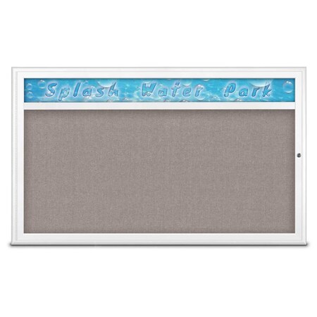 United Visual Products Single Door Radius Corkboard With Header UV80141-WHITE-PEARL