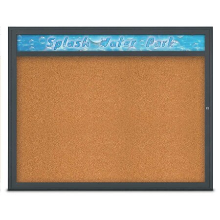 United Visual Products Single Door Radius Corkboard, Header, 60 UV801448-BLACK-CORK