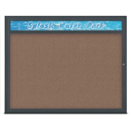 United Visual Products Single Door Radius Corkboard With Header UV801448-BLACK-PUMICE