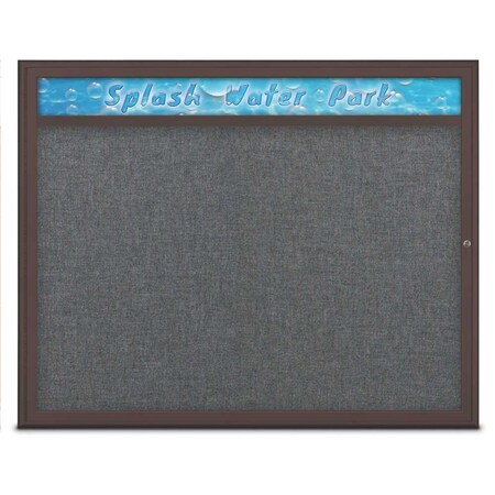 United Visual Products Single Door Radius Corkboard With Header, UV801448-BRONZE-MEDGRY UV801448-BRONZE-MEDGRY