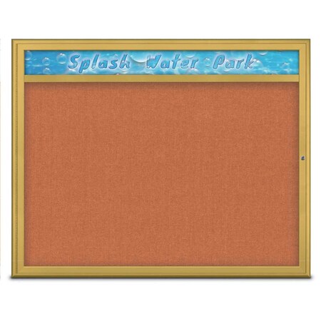 United Visual Products Single Door Radius Corkboard With Header UV801448-GOLD-APRICOT