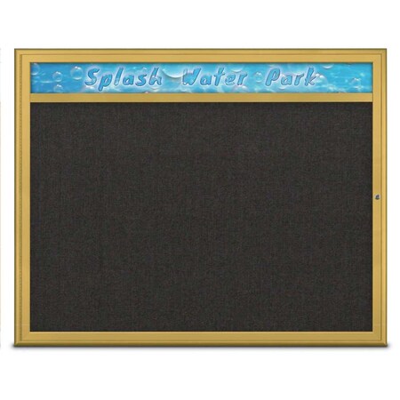 United Visual Products Single Door Radius Corkboard With Header UV801448-GOLD-BLACK