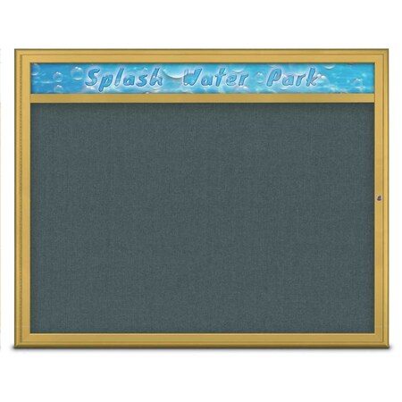 United Visual Products Single Door Radius Corkboard With Header UV801448-GOLD-BLSPRU